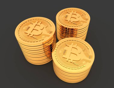 3D bitcoins kavramı işlenen .3d illüstrasyon