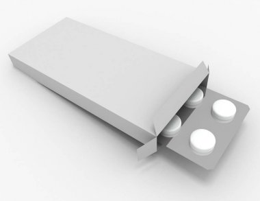 Tıp paket açın. 3D render illüstrasyon