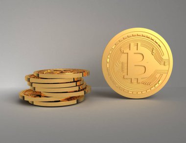 3D bitcoins kavramı işlenen .3d illüstrasyon
