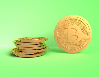 3D bitcoins kavramı işlenen .3d illüstrasyon