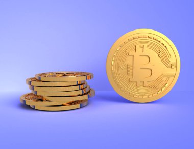 3D bitcoins kavramı işlenen .3d illüstrasyon