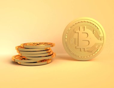 3D bitcoins kavramı işlenen .3d illüstrasyon