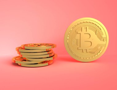 3D bitcoins kavramı işlenen .3d illüstrasyon