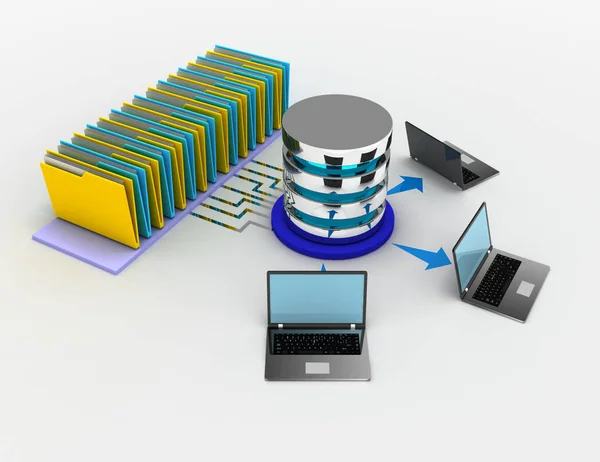 Koncepcja sieci folder komputer. 3D wytopione ilustracja — Zdjęcie stockowe