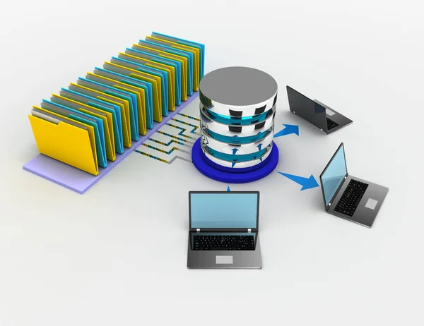 Concept de réseau de dossiers informatiques. Illustration en 3D — Photo