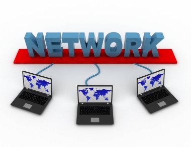 Dünya Haritası ile üç dizüstü bilgisayarlar 3d Word'e bağlı. 3D rende