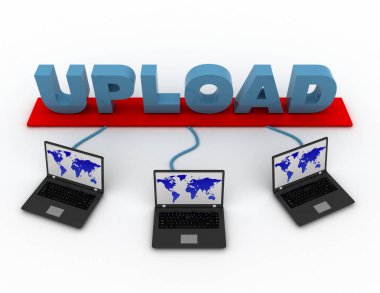 Dünya Haritası ile üç dizüstü bilgisayarlar 3d Word'e bağlı. 3D rende