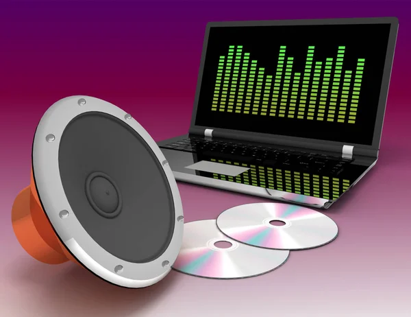 Astratto 3d di altoparlante audio e disco cd. Illustrazione resa 3d — Foto Stock