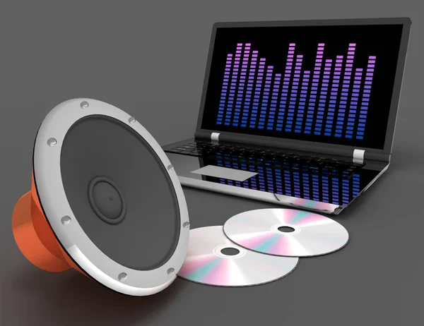 Résumé 3d de haut-parleur audio et disque cd. Illustrat rendu 3d — Photo