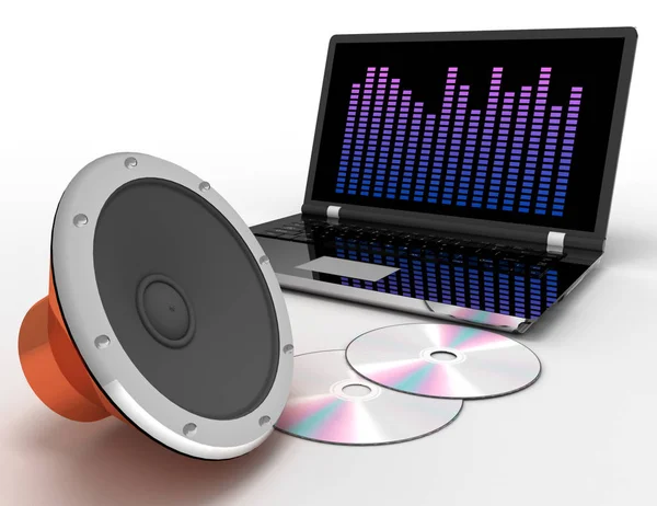 Astratto 3d di altoparlante audio e disco cd. Illustrazione resa 3d — Foto Stock