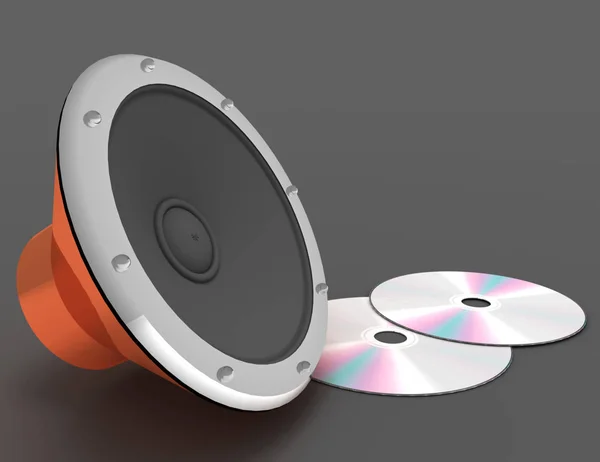 abstract 3d of audio speaker and cd disk . 3d rendered illustrat