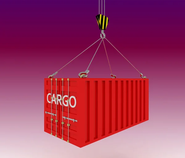 Sea container lifted by crane . 3D rendered illustration — Stock Photo, Image