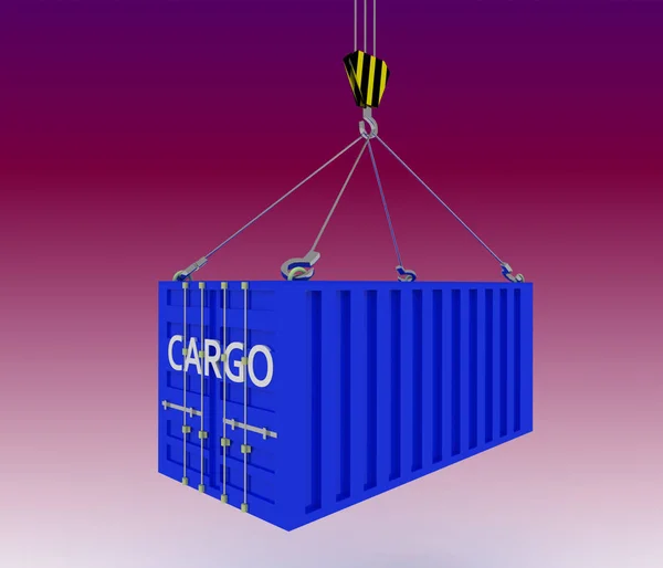 Sea container lifted by crane . 3D rendered illustration — Stock Photo, Image