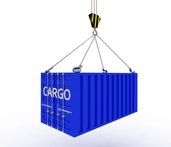 Sea container lifted by crane . 3D rendered illustration — Stock Photo, Image