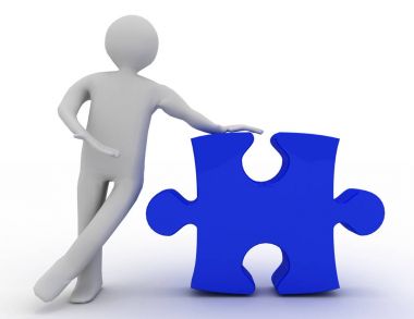 3D adam bulmaca göster. 3D render illüstrasyon