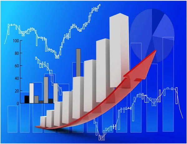 Growing bar chart with arrow . 3d rendered illustration — Stock Photo, Image