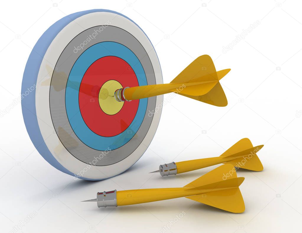 success concept . darts and target . 3d rendered illustration
