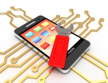 Smartphone onarım kavramı. 3D render illüstrasyon