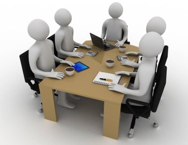 Ofis Oda kavramı toplantı. 3D render illüstrasyon