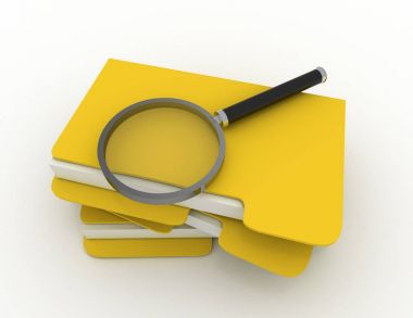 Klasörleri arama 3d simgesi. 3D render illüstrasyon