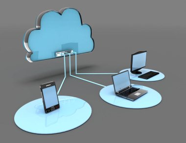 3D Internet bulut kavramı. 3D render illüstrasyon