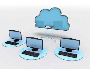 3D Internet bulut kavramı. 3D render illüstrasyon