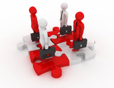 adam bulmaca birleştirmek, kavram. 3D render illüstrasyon