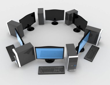 kişisel bilgisayar ağ kavramı. 3D render illüstrasyon