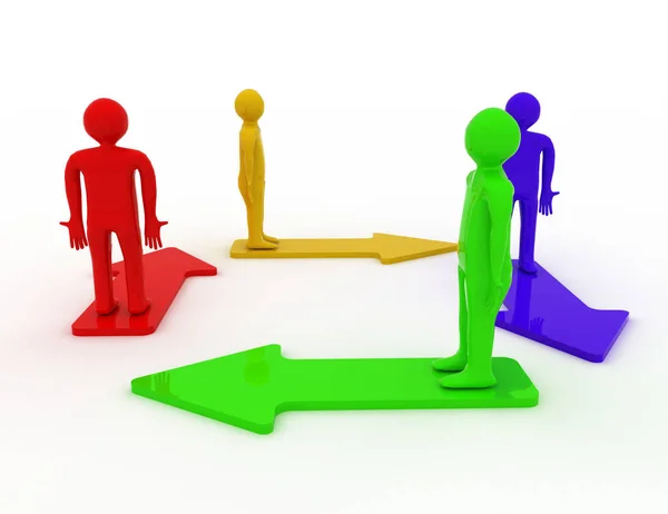 People Standing On Color Arrows . 3d rendered illustration — Stock Photo, Image