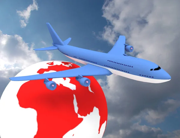 Vliegtuig in de lucht - passagier passagiersvliegtuig. 3D-gerenderde illustrat — Stockfoto