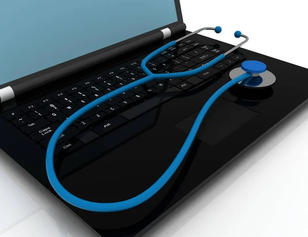 3D laptop stetoskop. 2D wytopione ilustracja — Zdjęcie stockowe