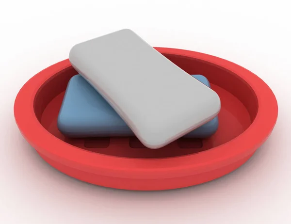 Jabón en una bandeja de jabón sobre fondo blanco 3D RENDERED illustrati — Foto de Stock