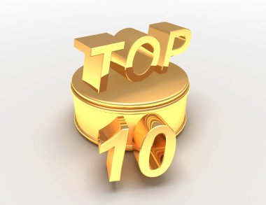 Altın top 10 podyumda. 3D render illüstrasyon