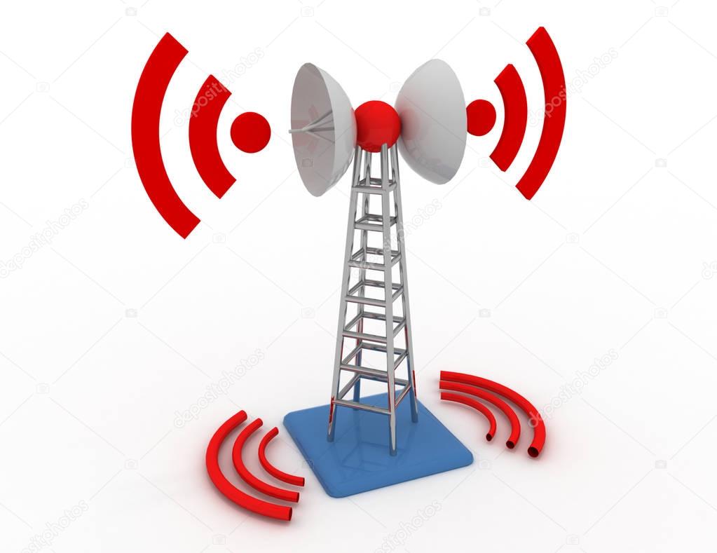 Telecommunication antenna tower concept . 3d rendered illustrati