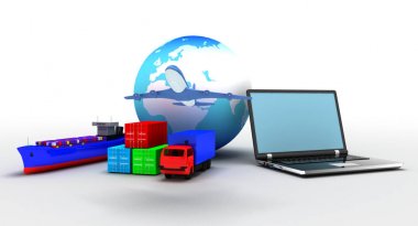 Nakliye ve taşıma kavramı. 3D render illüstrasyon