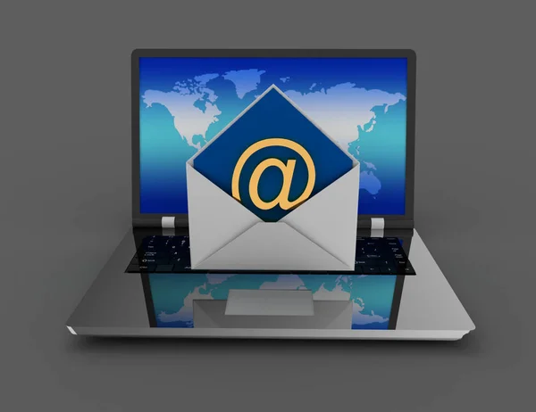 Lettera e-mail 3d e laptop. Illustrazione resa 3d — Foto Stock