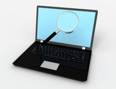 3D dizüstü lens ile. 3D render ullustration