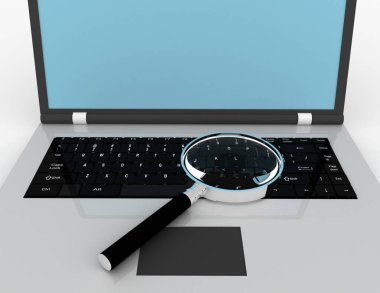 3D dizüstü lens ile. 3D render ullustration