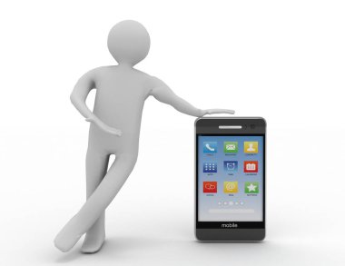 adam akıllı telefon. 3D render illüstrasyon