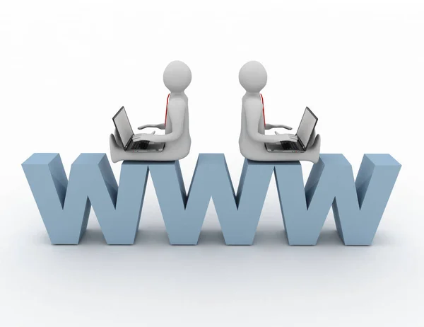 Dois homens com laptopl sentados no trabalho www. 3d renderizado illustra — Fotografia de Stock