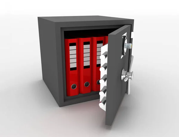 Office folders in an open metal safe . 3d rendered illustration — Stock Photo, Image