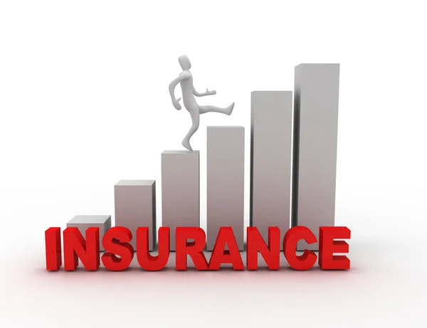Insurance 3D Concept . 3d man walk on graph .3d rendered illustr — Stock Photo, Image