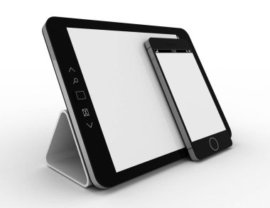 Beyaz arka planda siyah soyut tablet pc. 3D render illus