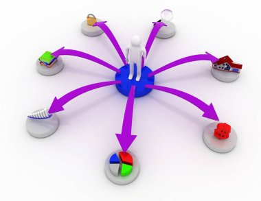 3D iş kişi iş ikonları/simgeleri ile. 3D render illustratio
