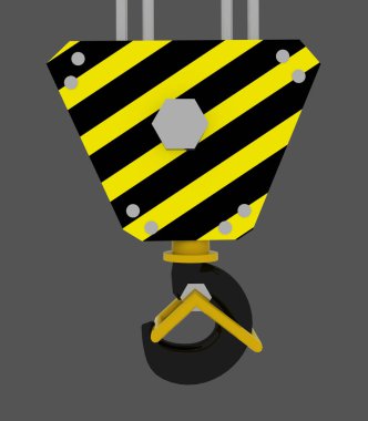 Yakın çekim bir vinç kanca. 3D render illüstrasyon