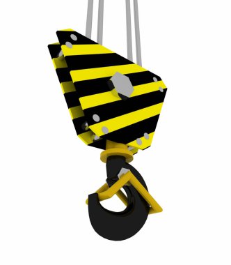 Yakın çekim bir vinç kanca. 3D render illüstrasyon 