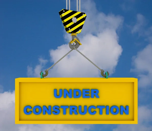 Crane hook with under construction sign . 3d rendered illustrati — Stock Photo, Image