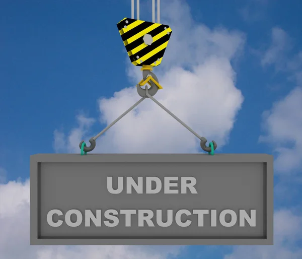 Crane krok med under konstruktion tecken. 3D utsmält illustrati — Stockfoto