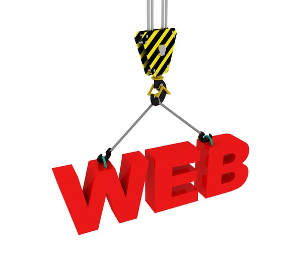 3d web building concept. crane hook with word web. 3d rendered i — Stock Photo, Image