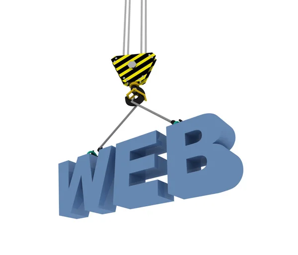 Concepto de construcción web 3d. Grúa gancho con palabra web. 3d renderizado i —  Fotos de Stock